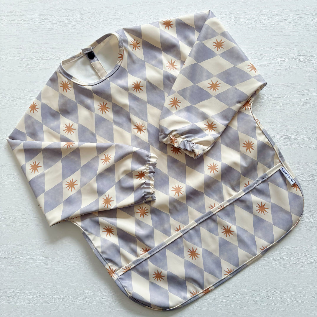 Long Sleeved Baby Bib - Blue Harlequin