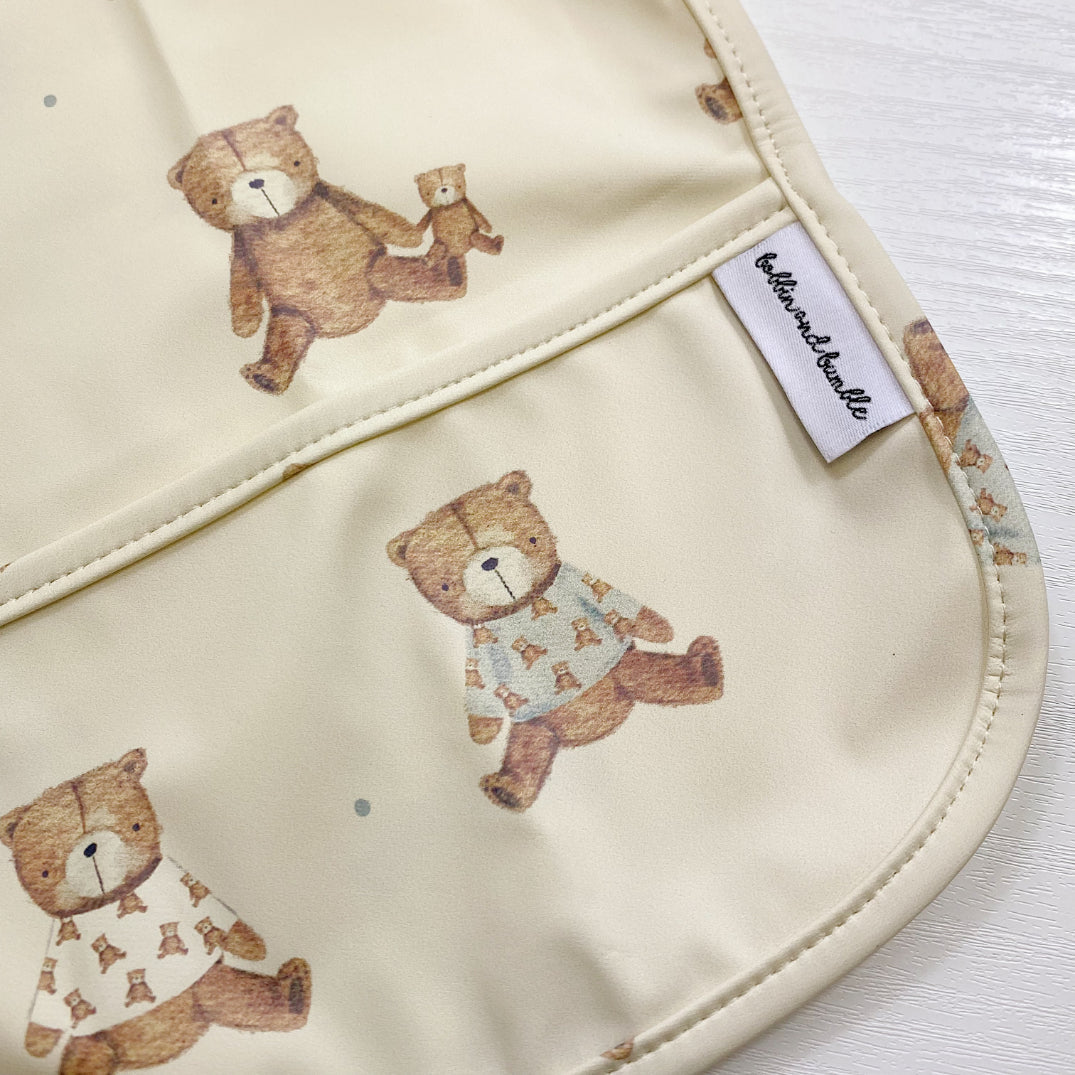 Long Sleeved Baby Bib - Teddy Bear Print