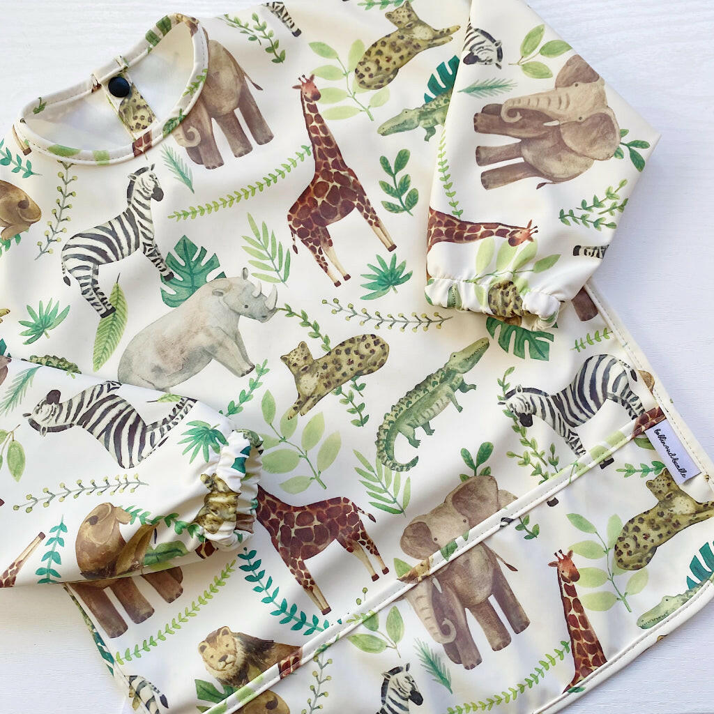 Long Sleeved Baby Bib - Safari Animals