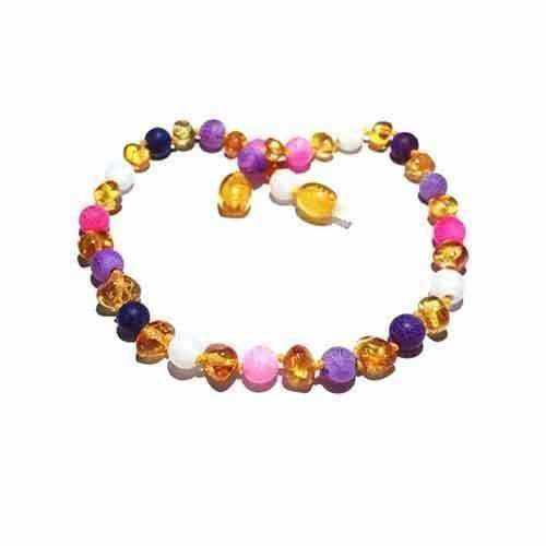 Amelie Honey Baltic Amber and Dragon Agate Necklace in Pink and Purple