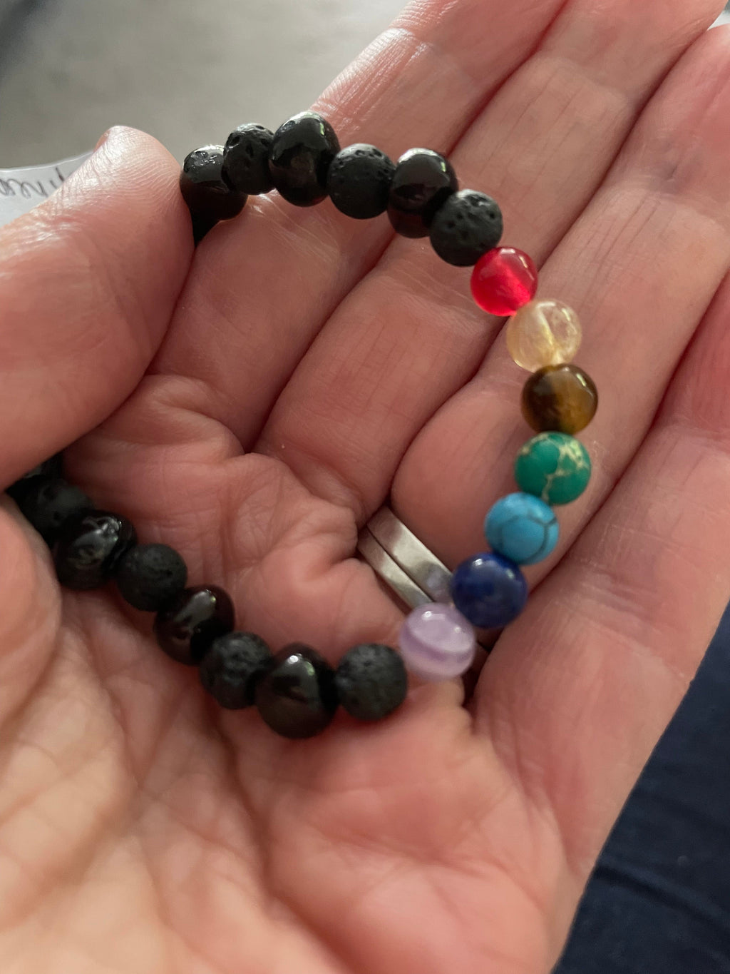 Adult Chakra Amber Lava Rock Volcanic Stone Stretch Bracelet