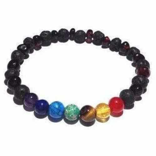 Adult Chakra Amber Lava Rock Volcanic Stone Stretch Bracelet