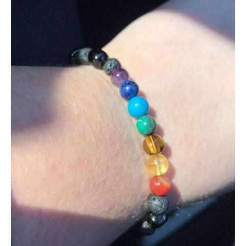 Adult Chakra Amber Lava Rock Volcanic Stone Stretch Bracelet