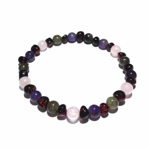 Adult Gaia Amber Amethyst Rose Quartz Labradorite Stretch Bracelet