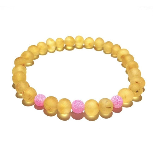 Adult Honey Baltic Amber and Pink Agate Stretch Bracelet
