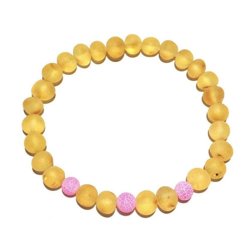 Adult Honey Baltic Amber and Pink Agate Stretch Bracelet