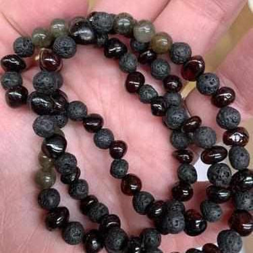 Adult Rock God Baltic Amber Labradorite Lava Stretch Bracelet