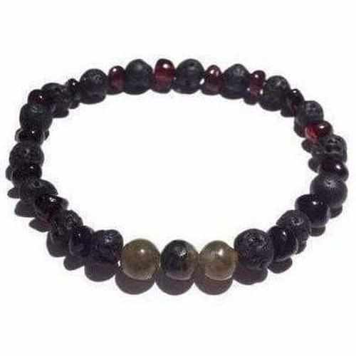 Adult Rock God Baltic Amber Labradorite Lava Stretch Bracelet
