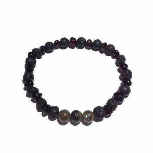 Adult Rock God Baltic Amber Labradorite Lava Stretch Bracelet