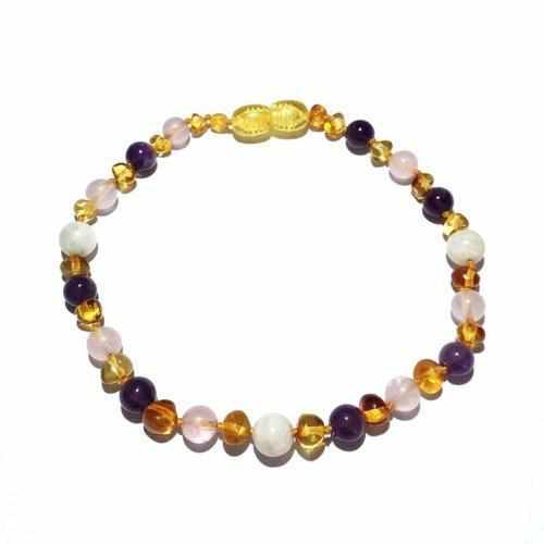 Tara Moon Baltic Amber Moonstone Amethyst Rose Quartz Bracelet for Adults
