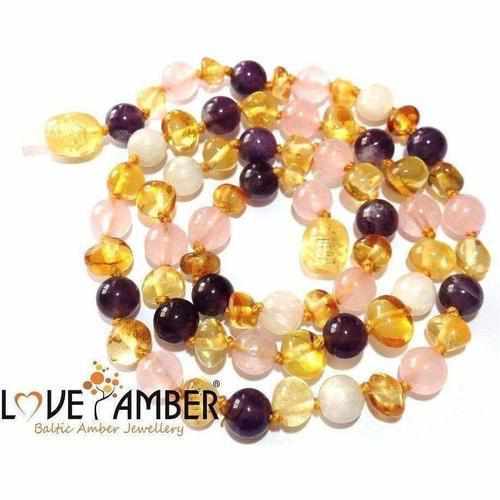 Tara Moon Baltic Amber Moonstone Amethyst Rose Quartz Bracelet for Adults