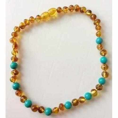 Boys Girls Polished Honey Baltic Amber Blue Green Turquoise Howlite Necklace