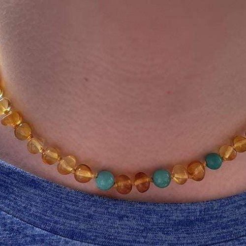 Boys and Girls Apollo Three Polished Honey Baltic Amber Turquoise Howlite Necklace