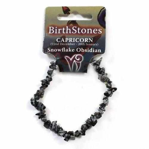 Capricorn Birthstone Snowflake Obsidian Elasticated Chip Bracelet