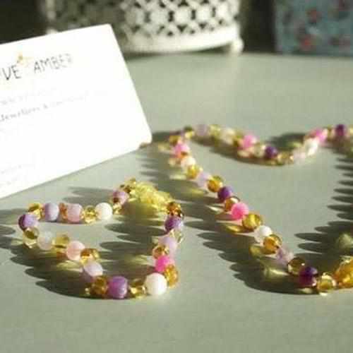 Child Amelie Baltic Amber Pink Purple Dragon Agate Necklace
