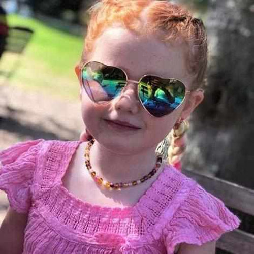 Child Amelie Baltic Amber Pink Purple Dragon Agate Necklace