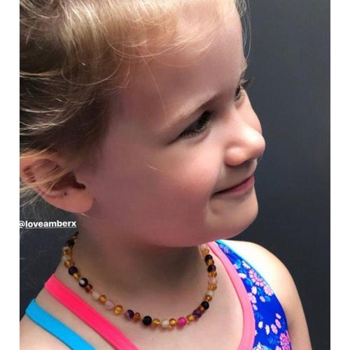 Child Amelie Baltic Amber Pink Purple Dragon Agate Necklace