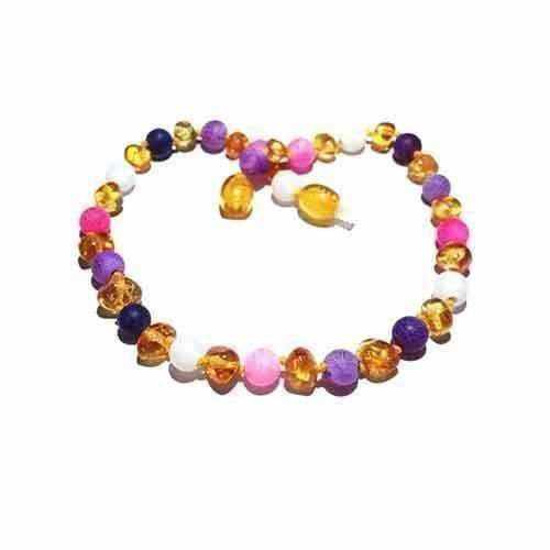 Child Amelie Baltic Amber Pink Purple Dragon Agate Necklace
