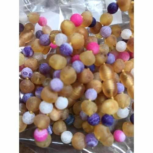 Child Amelie Baltic Amber Pink Purple Dragon Agate Necklace