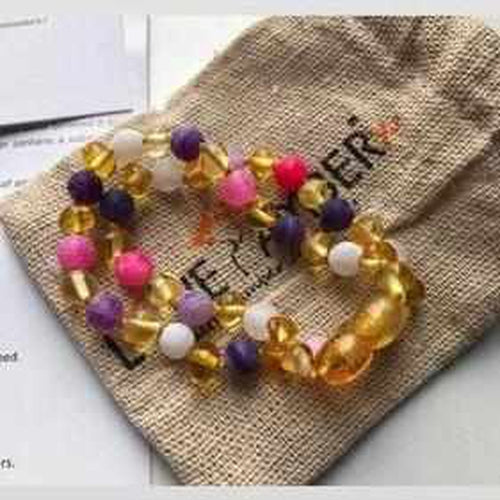 Child Amelie Pink Purple Agate Honey Baltic Amber Anklet