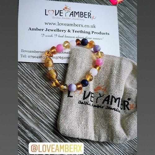 Child Amelie Pink Purple Agate Honey Baltic Amber Anklet