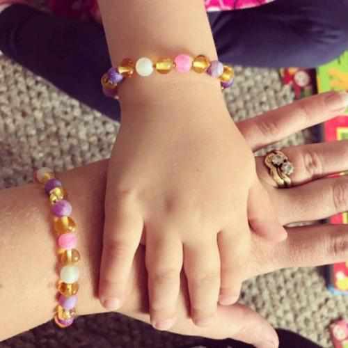 Child Amelie Pink Purple Agate Honey Baltic Amber Anklet