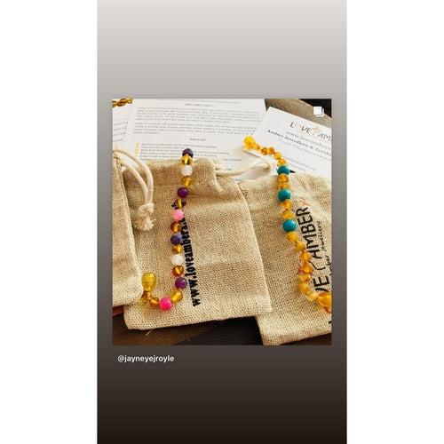 Child Amelie Pink Purple Agate Honey Baltic Amber Anklet