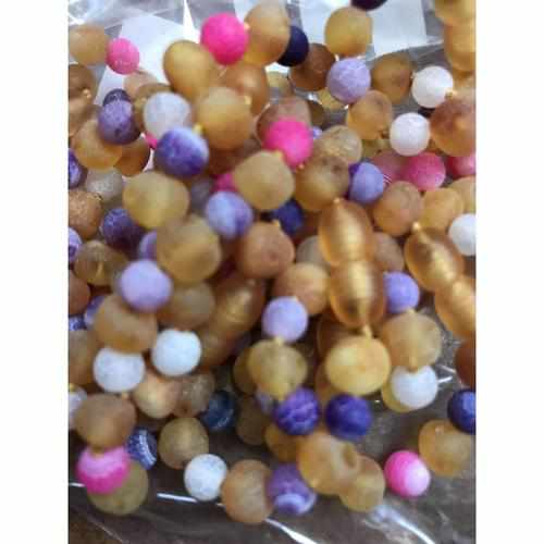 Child Amelie Pink Purple Agate Honey Baltic Amber Anklet