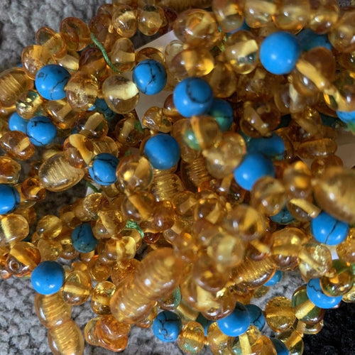 Child Blue Turquoise Howlite Polished Honey Baltic Amber Anklet