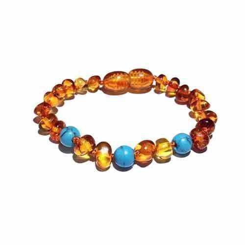 Child Blue Turquoise Howlite Polished Honey Baltic Amber Anklet