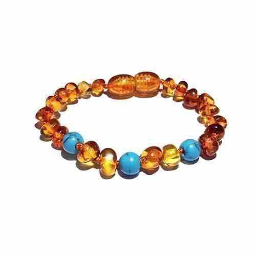 Child Blue Turquoise Howlite Polished Honey Baltic Amber Anklet
