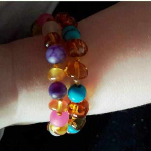 Child Blue Turquoise Howlite Polished Honey Baltic Amber Anklet