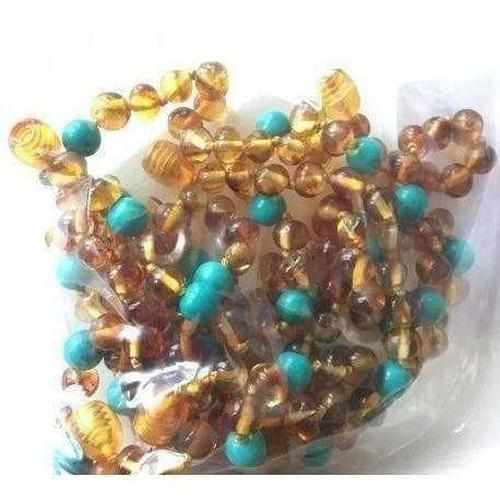 Child Blue Turquoise Howlite Polished Honey Baltic Amber Anklet