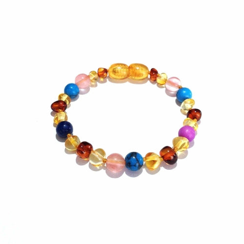 Child Blossom Howlite Lapis Lazuli Quartz Honey Baltic Amber Anklet Bracelet