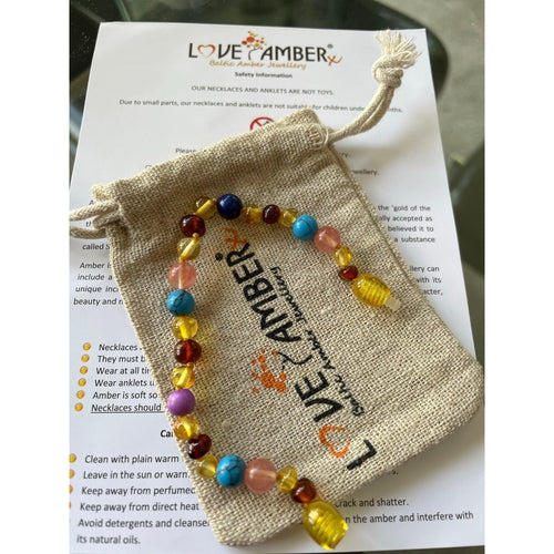 Child Blossom Howlite Lapis Lazuli Quartz Honey Baltic Amber Anklet Bracelet