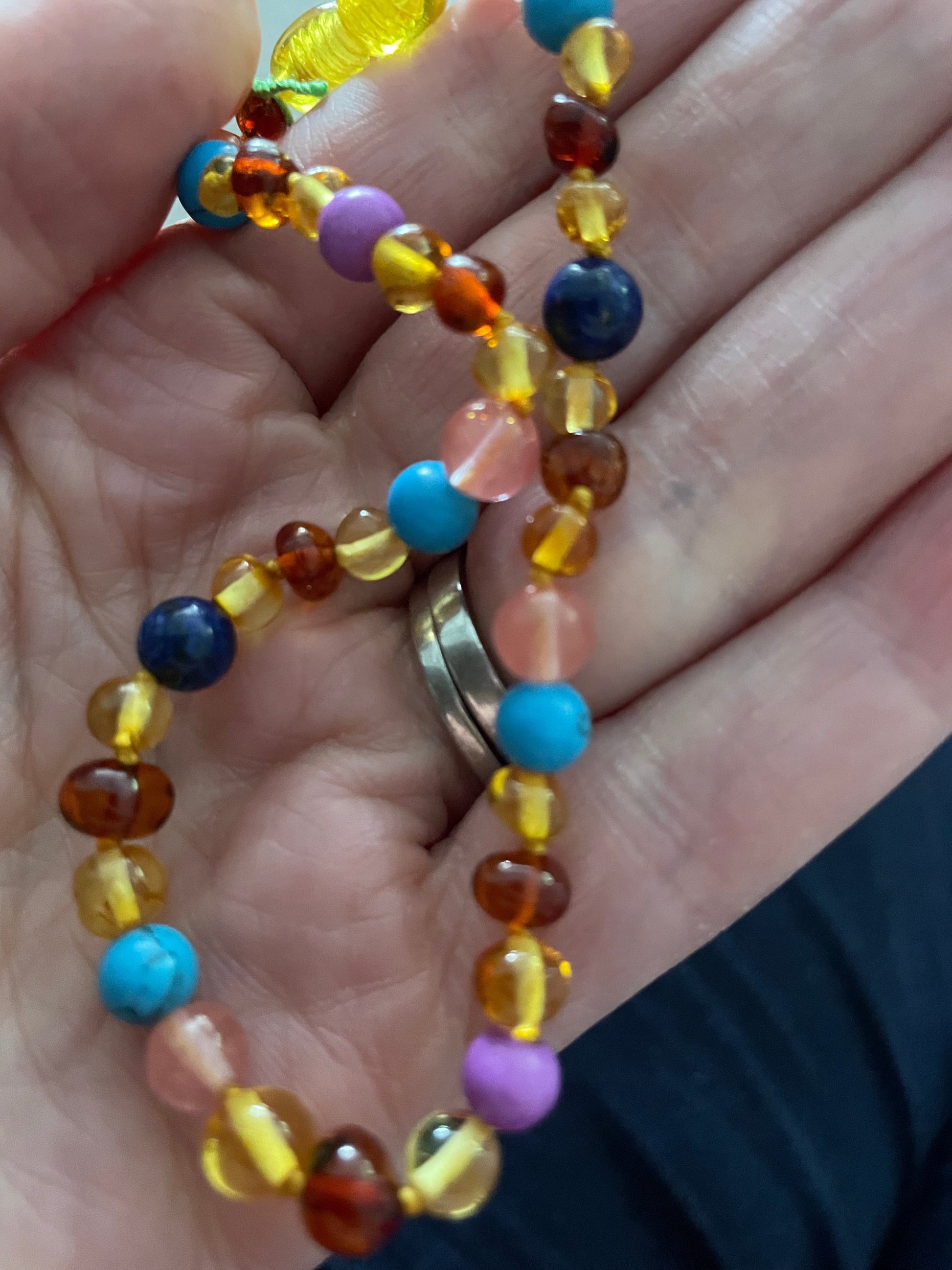 Child Blossom Howlite Lapis Lazuli Quartz Honey Baltic Amber Anklet Bracelet