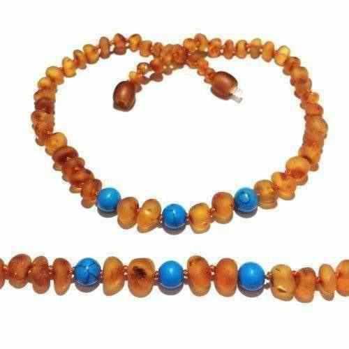 Child Bluebird Raw Honey Blue Turquoise Howlite Amber Necklace