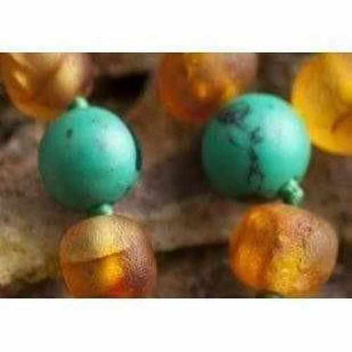 Child Bluebird Raw Honey Blue Turquoise Howlite Amber Necklace