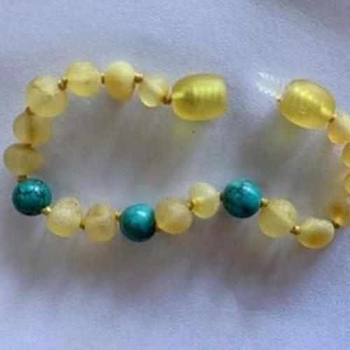 Child Bluebird Raw Honey Baltic Amber and Blue Howlite Anklet Bracelet