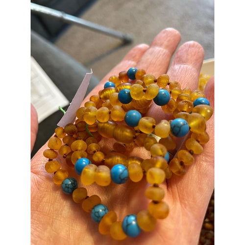 Child Bluebird Raw Honey Baltic Amber and Blue Howlite Anklet Bracelet