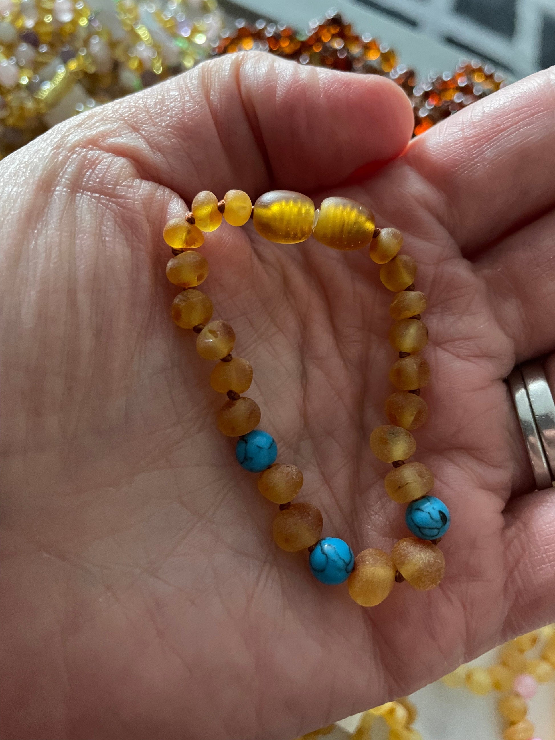 Child Bluebird Raw Honey Baltic Amber and Blue Howlite Anklet Bracelet