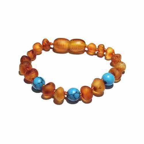 Child Bluebird Raw Honey Baltic Amber and Blue Howlite Anklet Bracelet