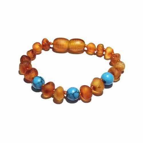 Child Bluebird Raw Honey Baltic Amber and Blue Howlite Anklet Bracelet