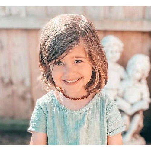 Child Cognac Amber Necklace, Handmade Baltic Beads