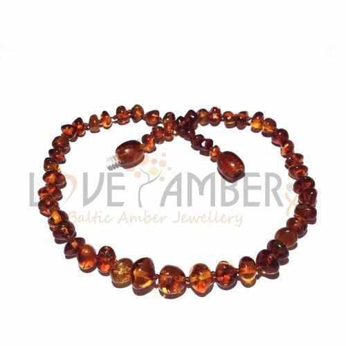 Child Cognac Amber Necklace, Handmade Baltic Beads