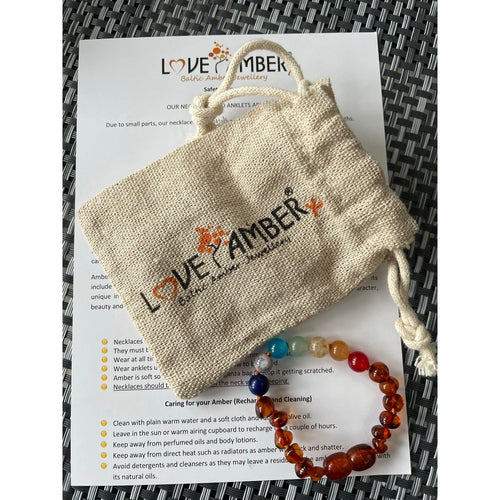 Child Chakra Gemstone Polished Cognac Baltic Amber Anklet Bracelet