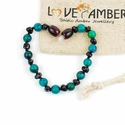 Child Green Goddess Chrysocolla Black Cherry Baltic Amber Anklet Bracelet