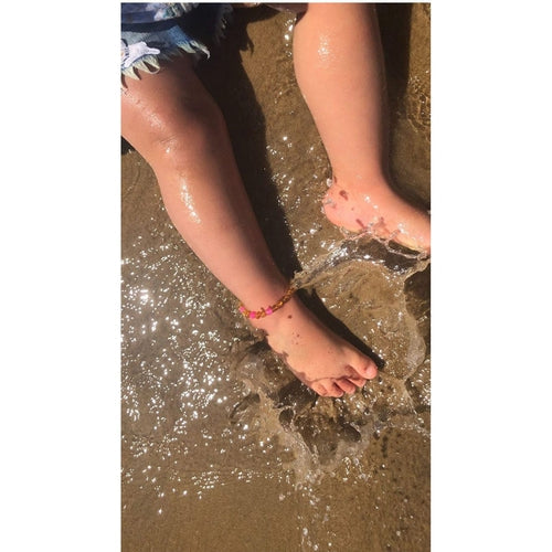 Child Honeysuckle Pink Agate Polished Honey Baltic Amber Anklet Bracelet