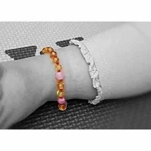 Child Honeysuckle Pink Agate Polished Honey Baltic Amber Anklet Bracelet