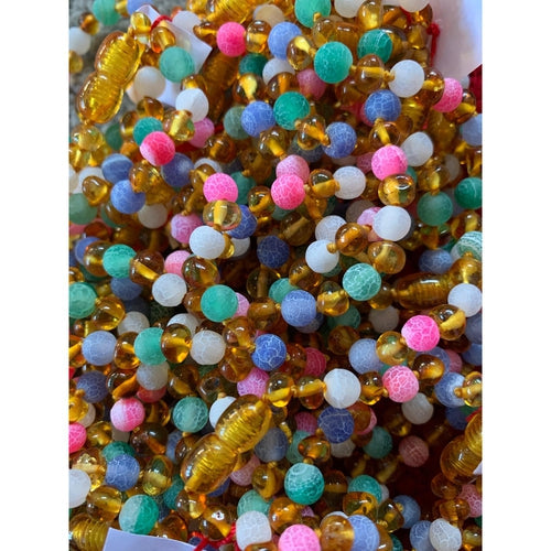 Child Mermaid Pink Blue Green Dragon Agate and Honey Baltic Amber Anklet